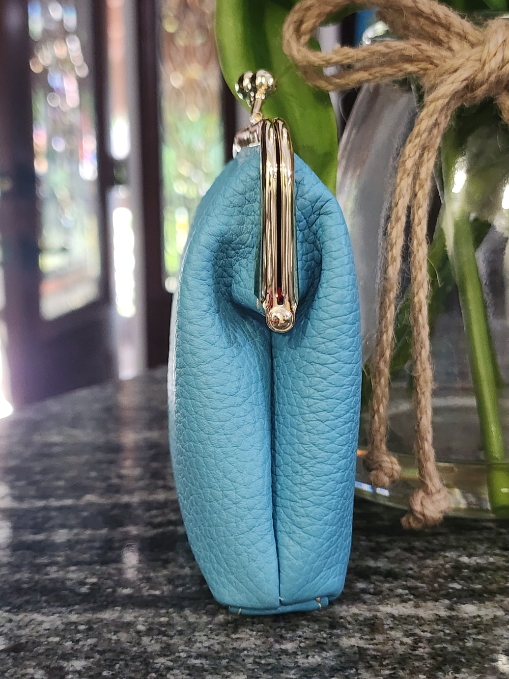 Dooney & Bourke Pebble Leather Kiss-Lock Coin Purse - Turquoise - Picture 6 of 7